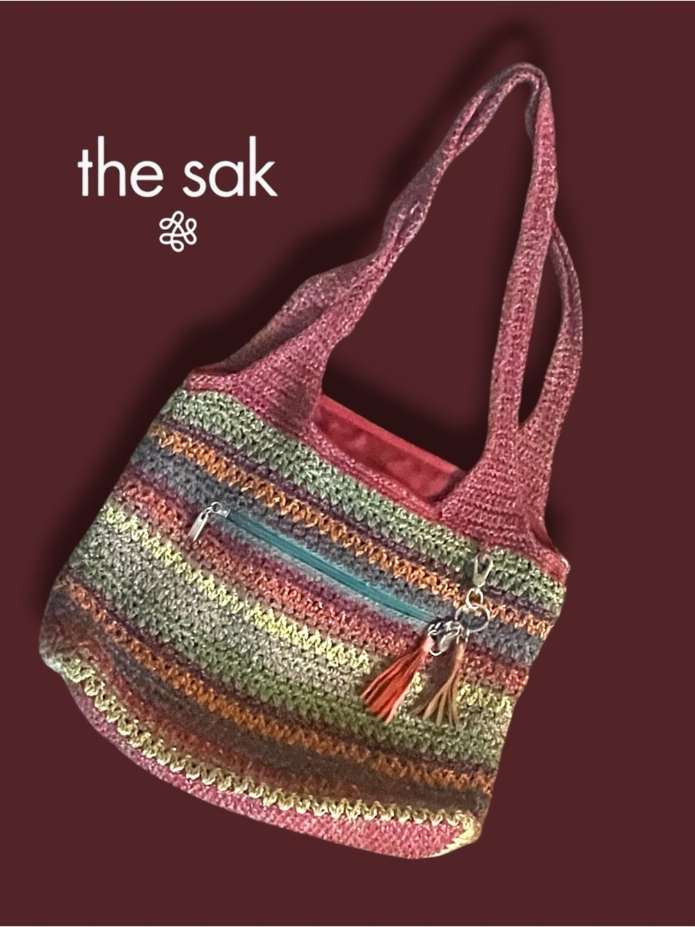 The Sak Belle Striped Crochet Tote Rainbow Multicolor Shoulder Bag